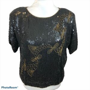 Vintage Joseph Le Bon Beaded‎ Blouse Size Large 80s